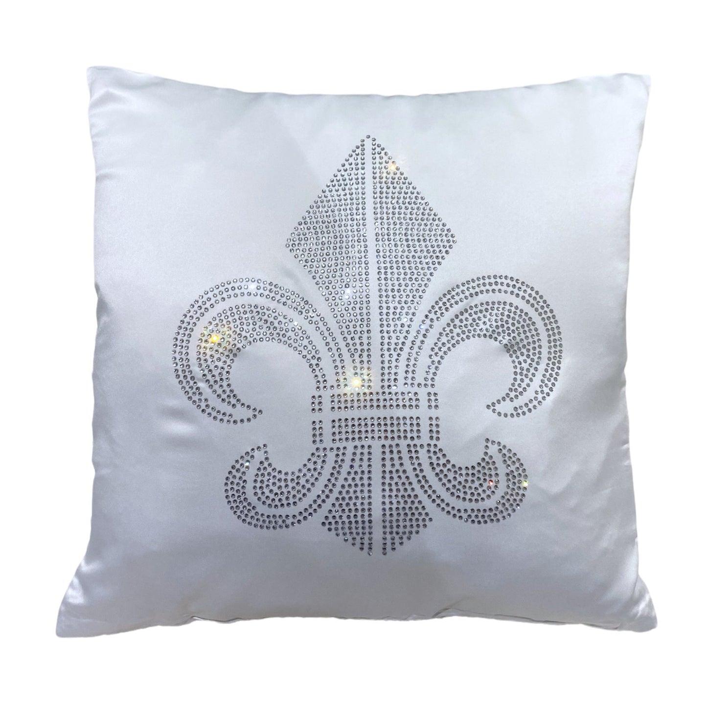 Fleur de Lis Rhinestone Symbol Pillow Case Square Flower Decorative Cushion Cover for Home Living Room Sofa Bedroom Car 40x40cm White