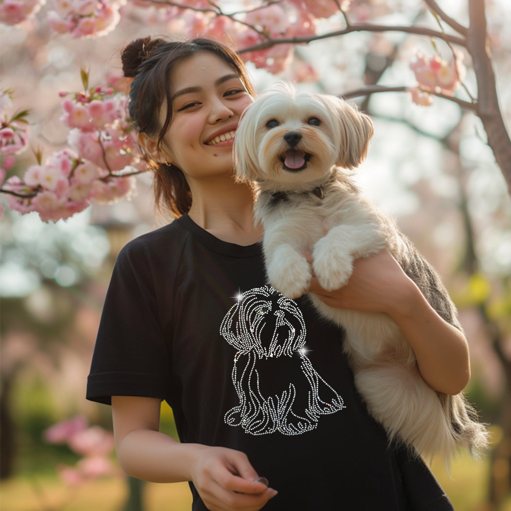 Shih Tzu Women's Short Sleeve t-shirt Black with Crystal Rhinestones
