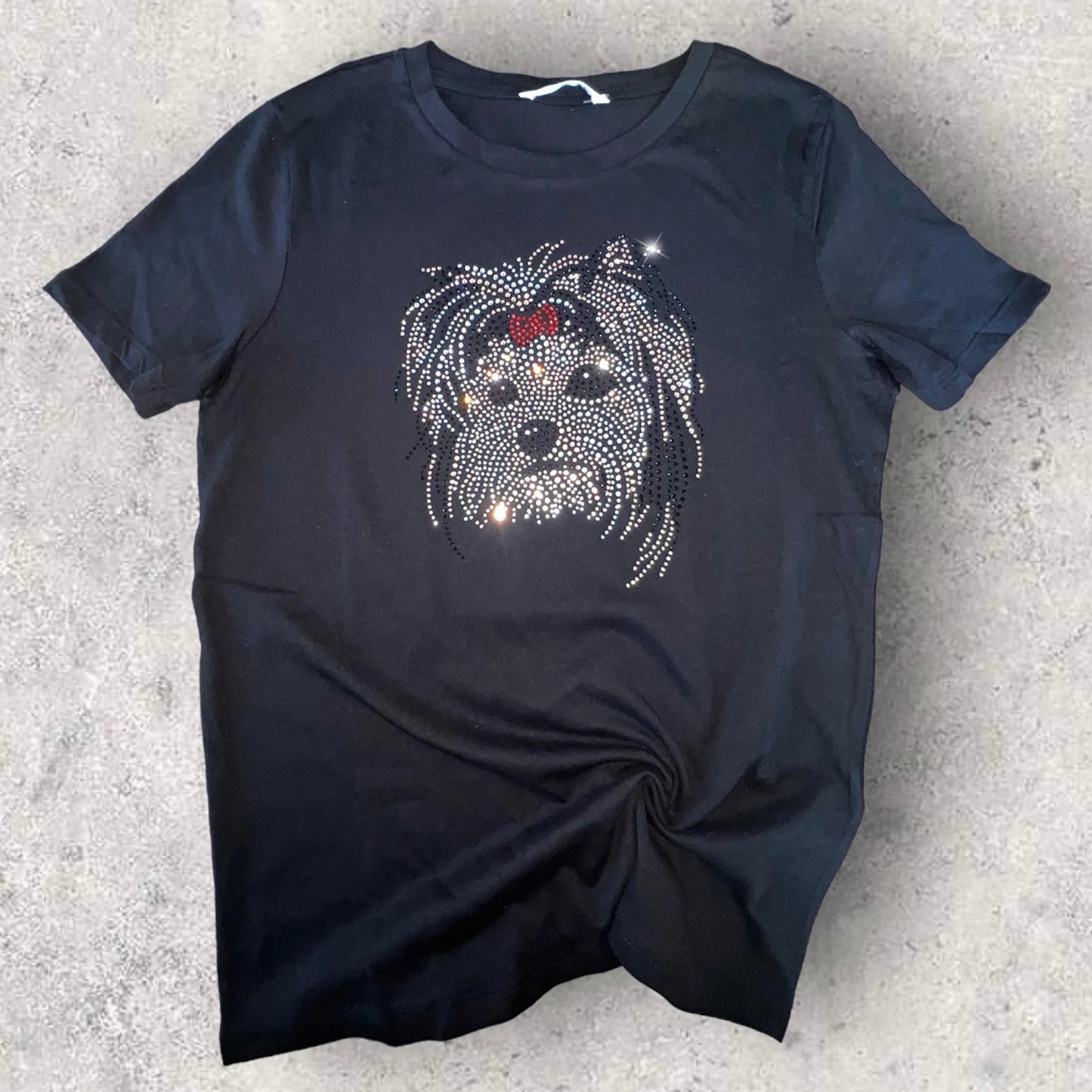 Yorkie Dog Women's Short Sleeve t-shirt Black with Crystal Rhinestones