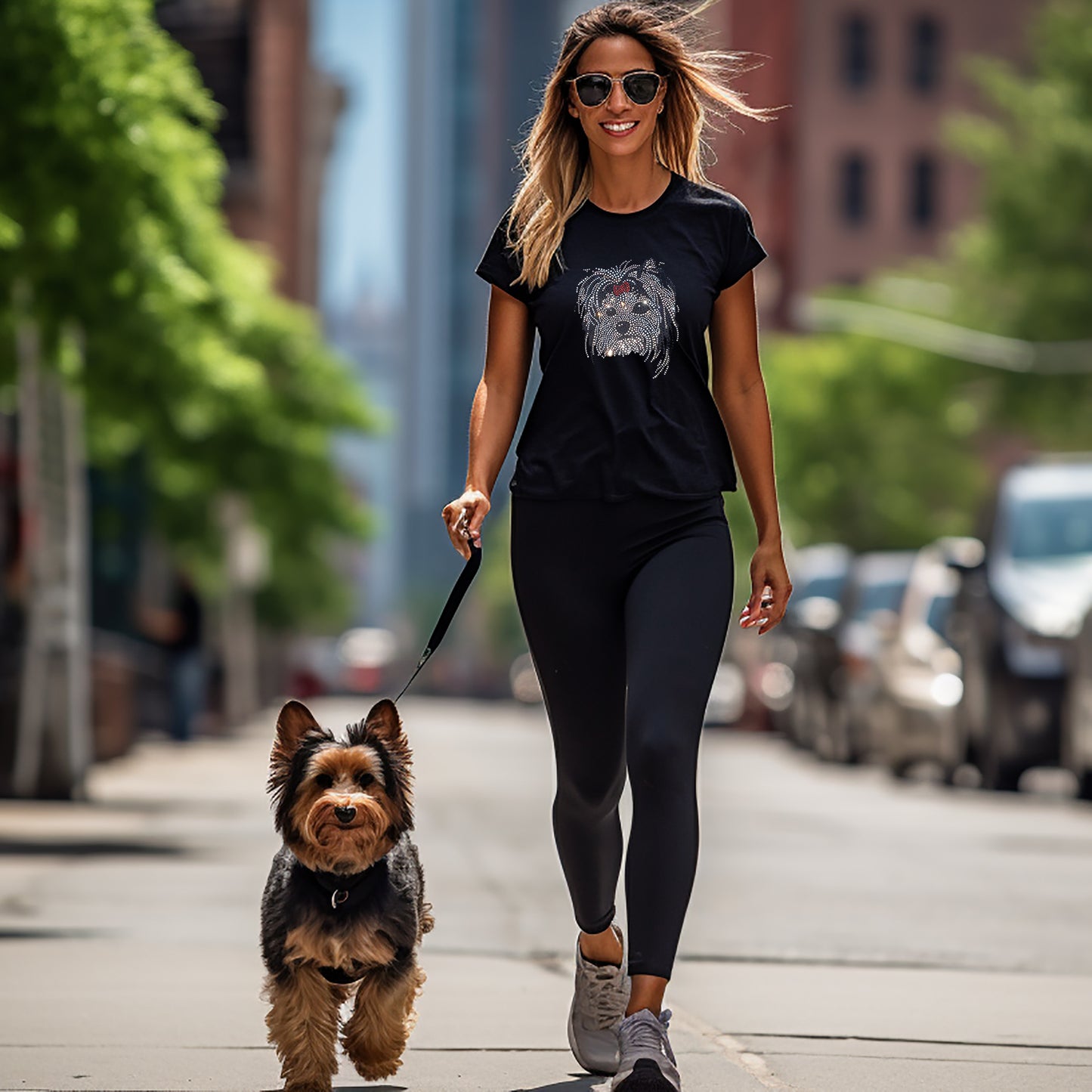 Yorkie Dog Women's Short Sleeve t-shirt Black with Crystal Rhinestones
