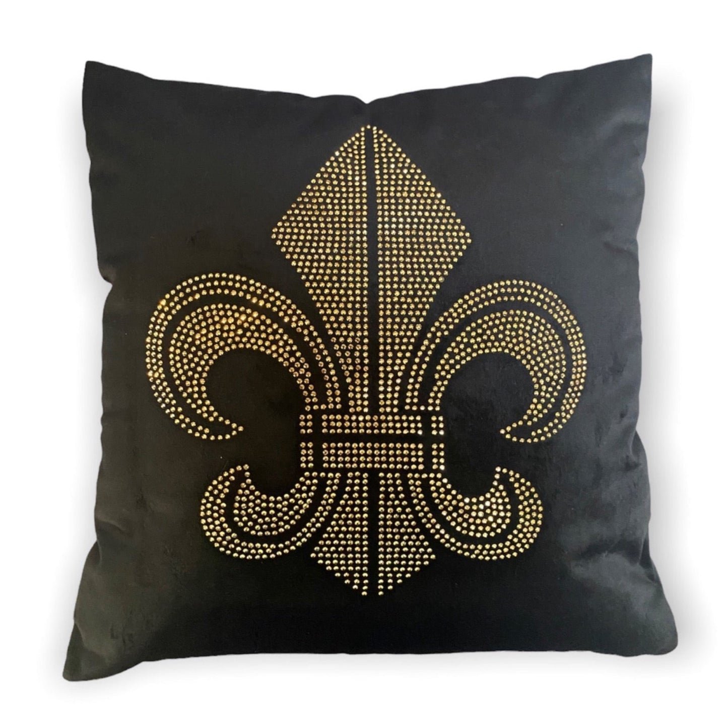 Fleur de Lis Rhinestone Symbol Pillow Case Square Flower Decorative Cushion Cover for Home Living Room Sofa Bedroom Car 40x40cm Black