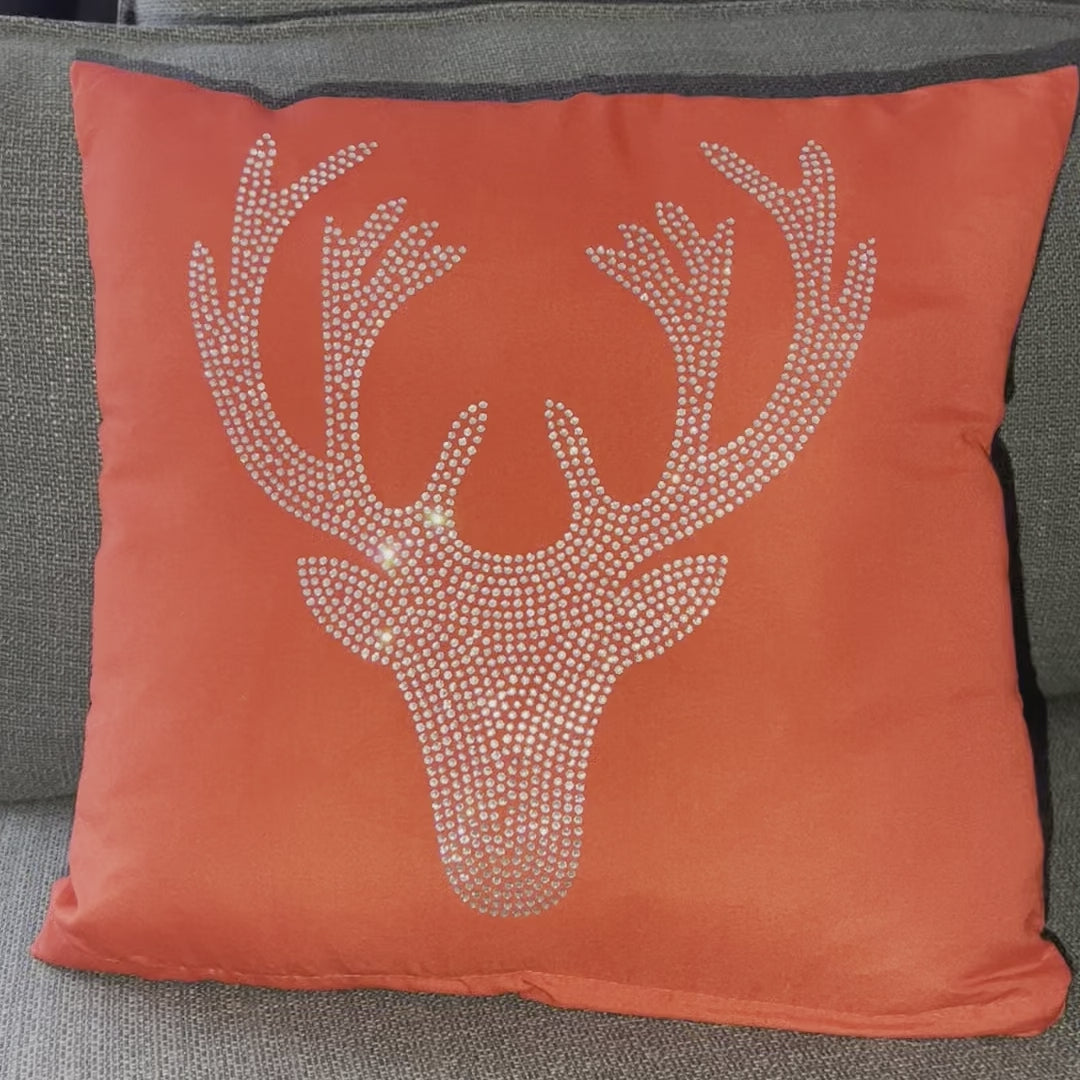 Christmas Reindeer Pillow Case Red with Crystal Rhinestones