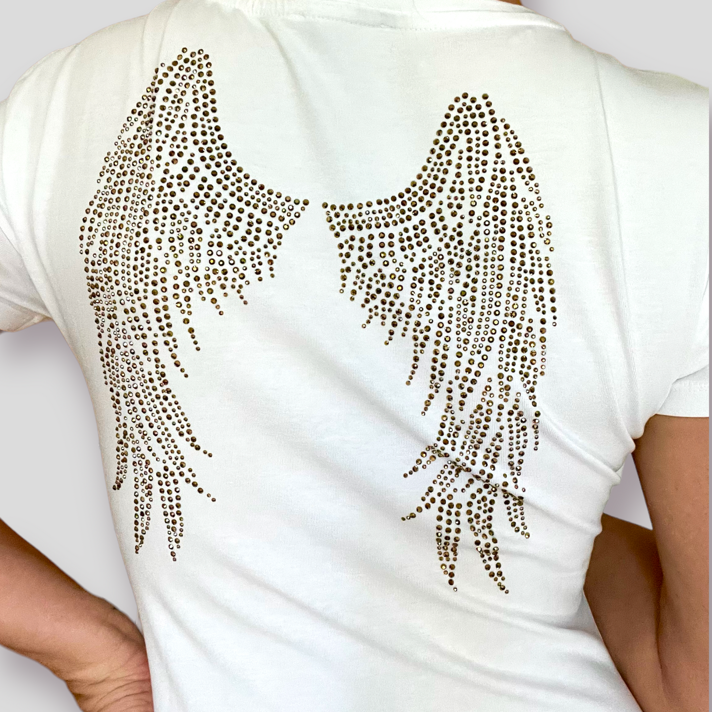 Women's ANGEL Short Sleeve t-shirt White with Gold rhinestones