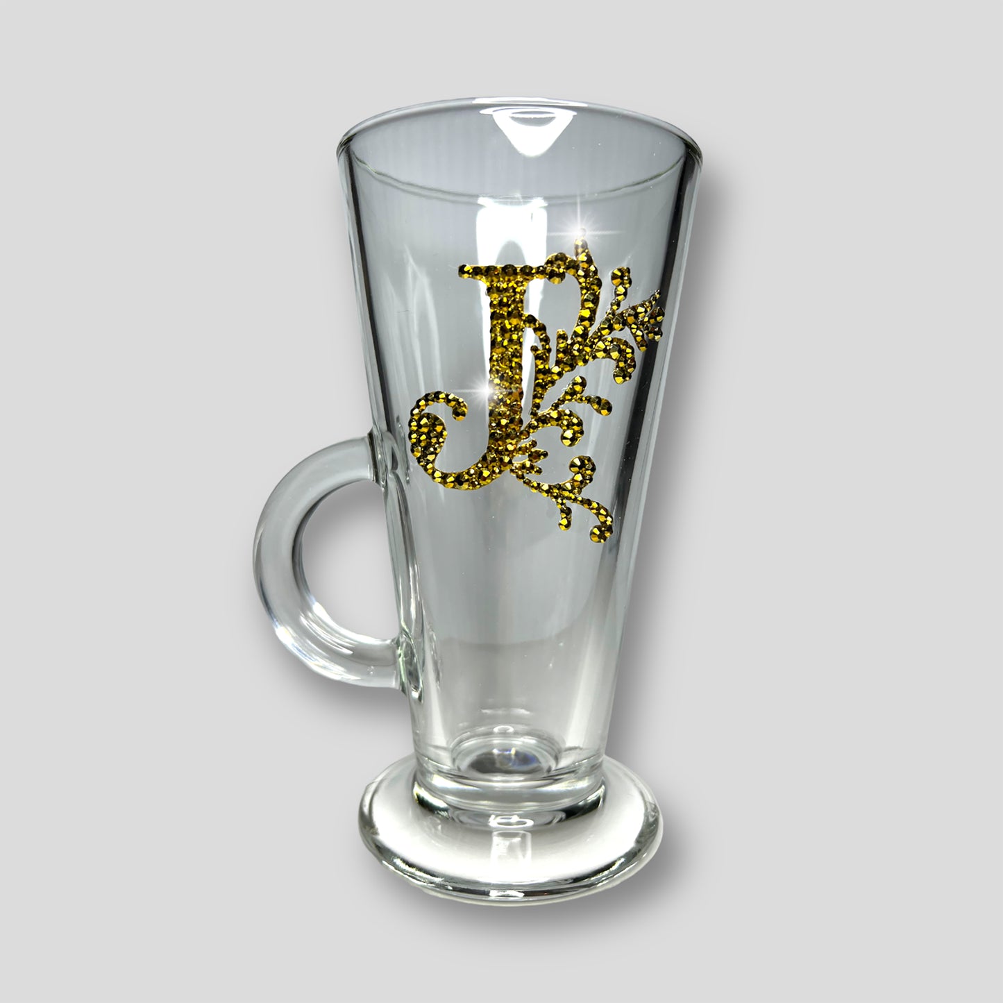 Personalised Latte Coffee Drink Glass Cup Monogram Rhinestones Letter