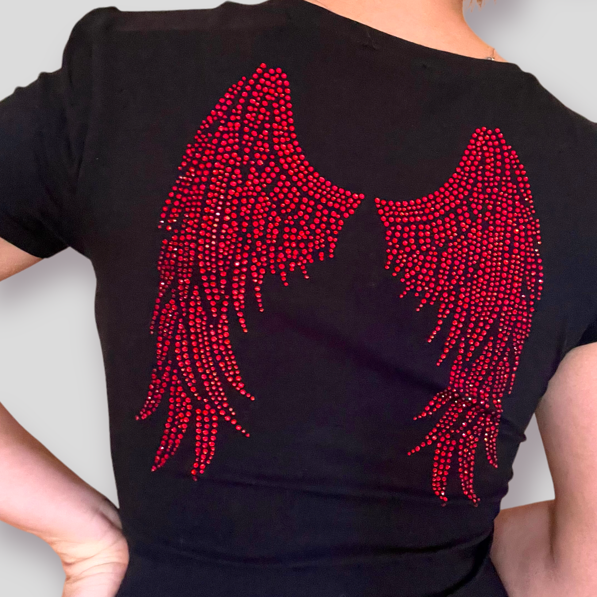 Women's DEMON Short Sleeve t-shirt Black with Red rhinestones