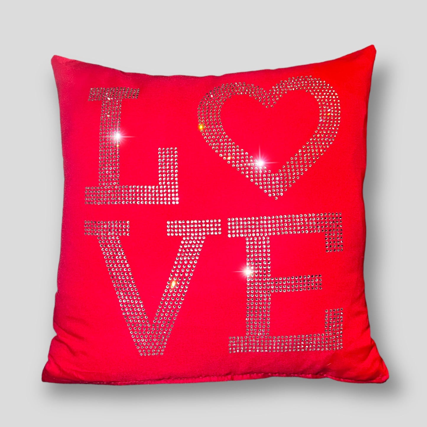 LOVE Pillow Case Rose Red with Crystal Rhinestones