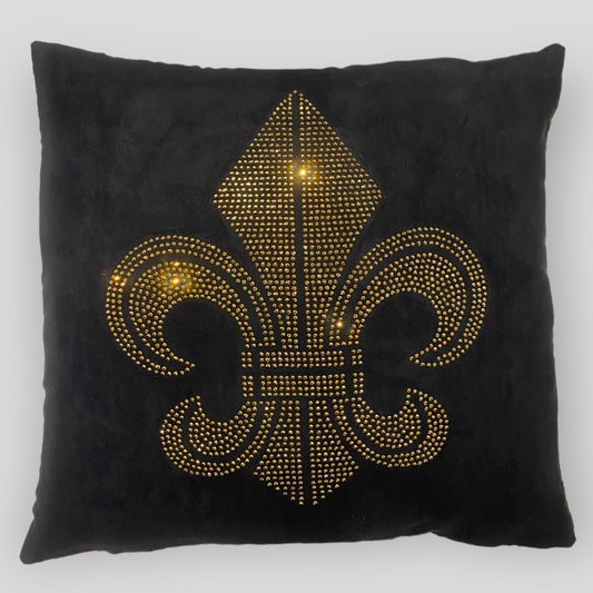 Fleur-de-lis Pillow case Black with Gold rhinestones