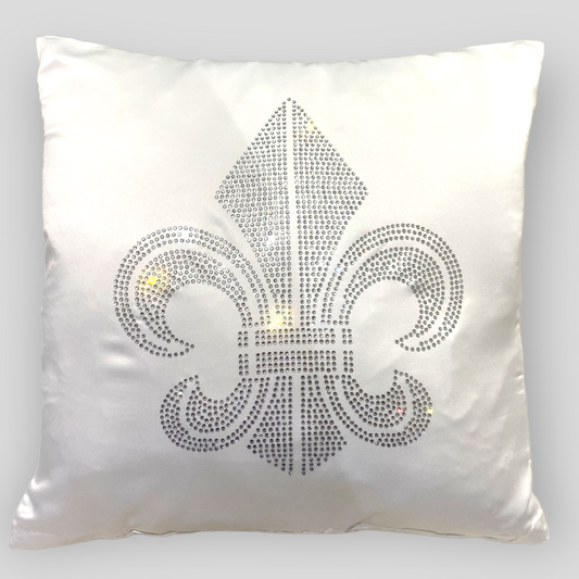 Fleur-de-lis Pillow case White with crystal rhinestones