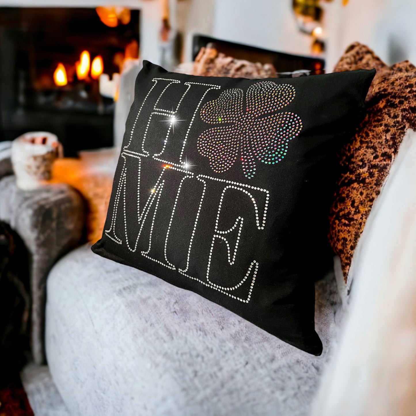 St.Patrick's Clover Home Pillow Case with Crystal Rhinestones