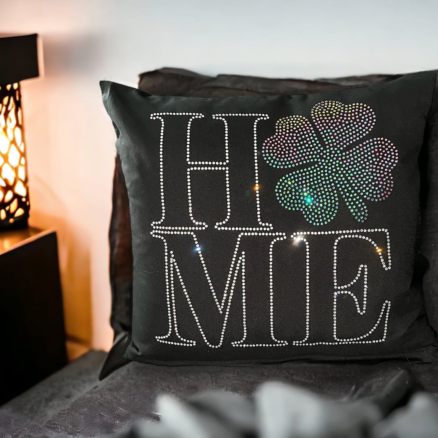 St.Patrick's Clover Home Pillow Case with Crystal Rhinestones