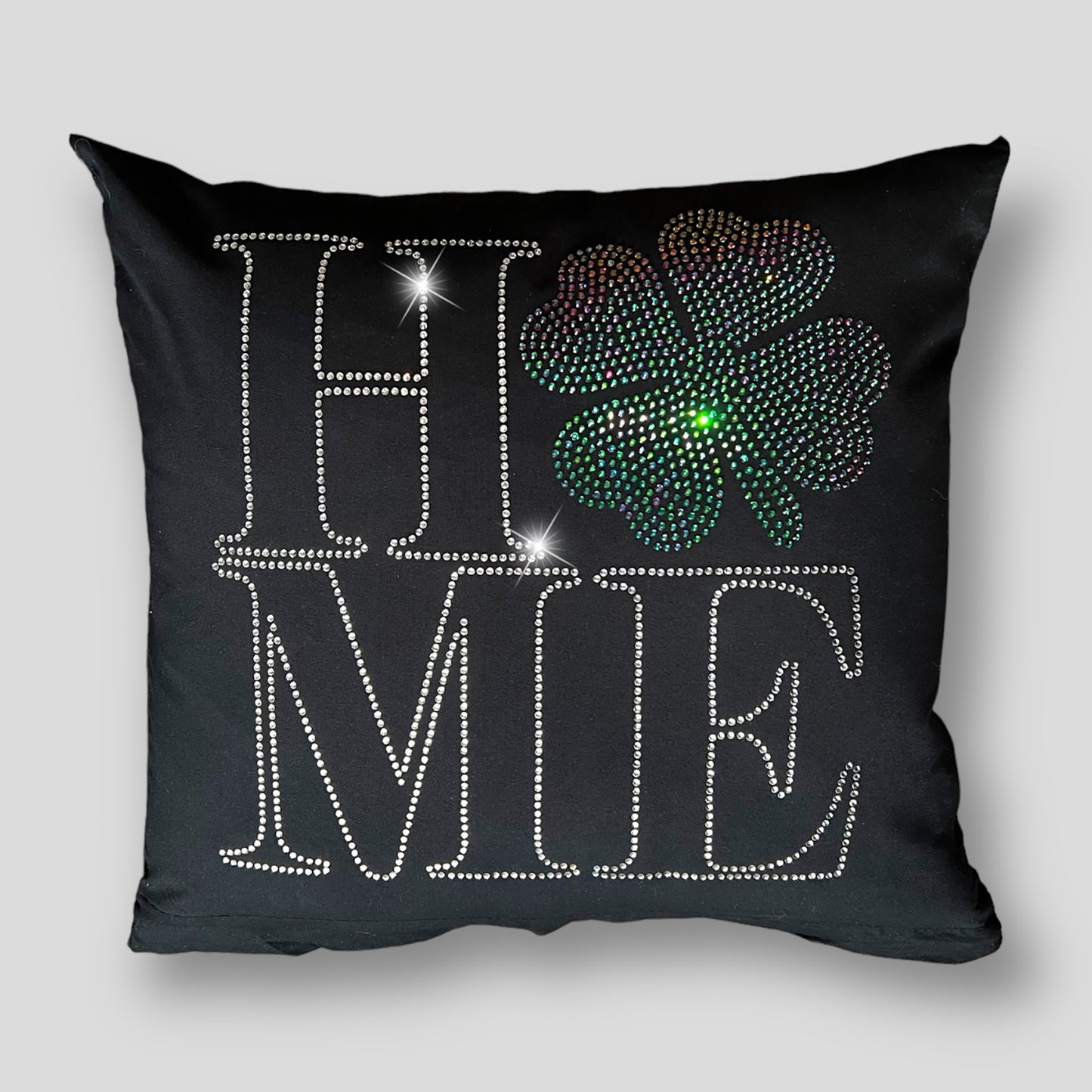 St.Patrick's Clover Home Pillow Case with Crystal Rhinestones