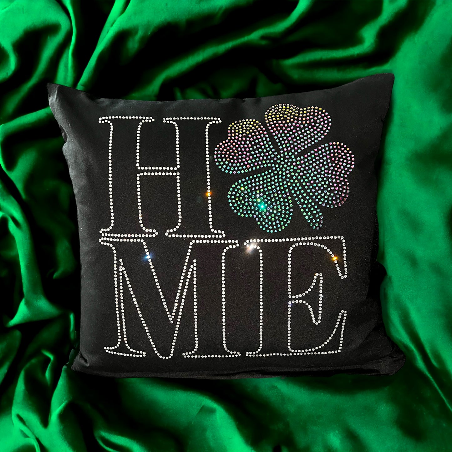 St.Patrick's Clover Home Pillow Case with Crystal Rhinestones