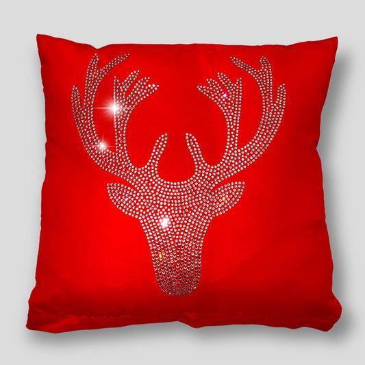Christmas Reindeer Pillow Case Red with Crystal Rhinestones