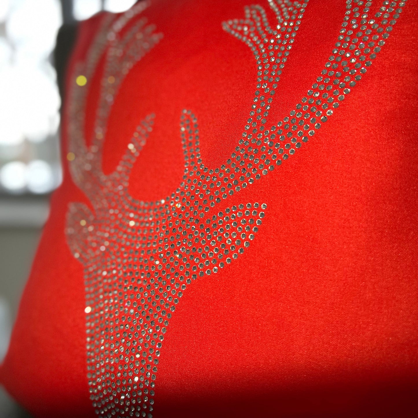 Christmas Reindeer Pillow Case Red with Crystal Rhinestones