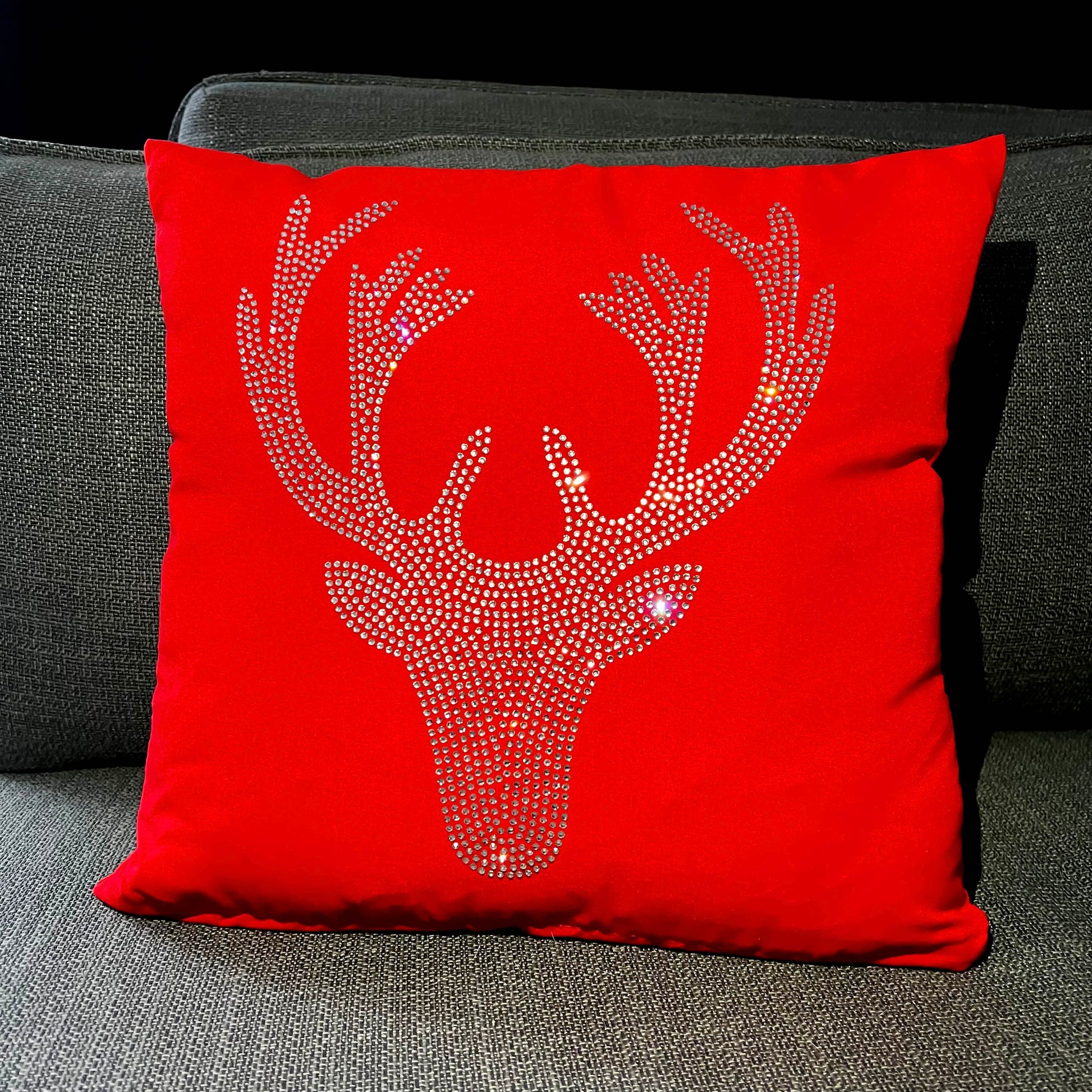 Christmas Reindeer Pillow Case Red with Crystal Rhinestones