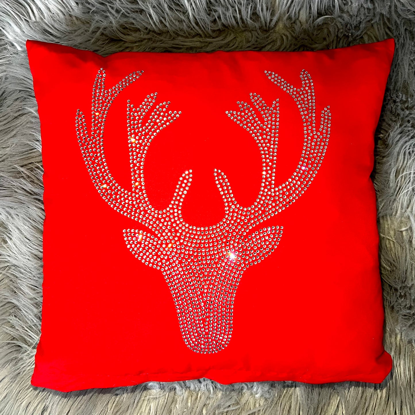 Christmas Reindeer Pillow Case Red with Crystal Rhinestones